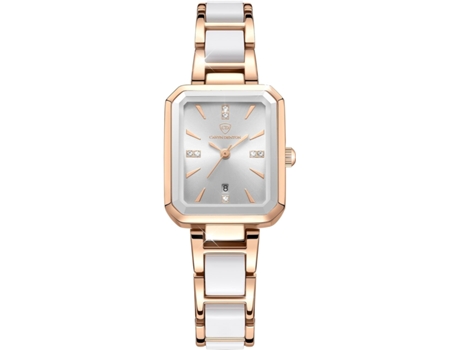 VEANXIN Reloj impermeable cuadrado con diamantes ligeros para mujer-Blanco