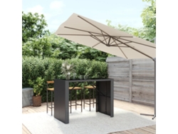 Mesa de bar  Mesa alta con tablero de cristal, 145 x 80 x 110 cm, mimbre, PE negro, WSD255165 Lovely Home