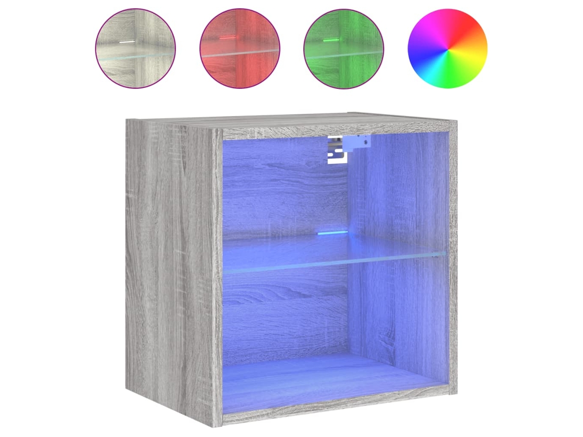 Maison Exclusive - Mesita De Noche De Pared Con Luces Led Gris Sonoma
