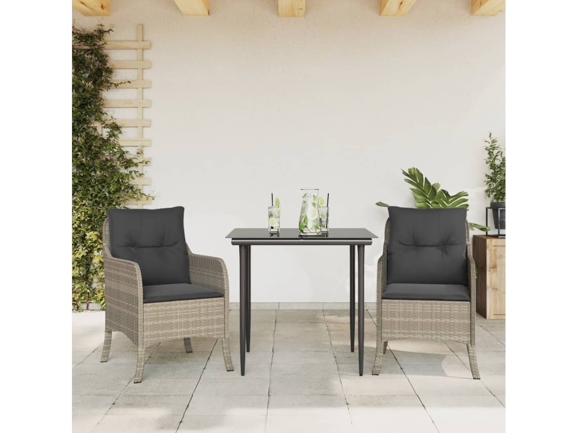 Juego de comedor de jardín de 3 piezas con cojines gris claro de Dkd Home Decor