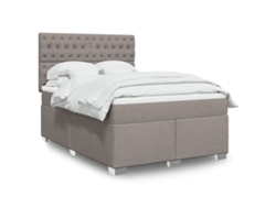 Cama Box Spring Con Colchón Tela Gris Taupe 140x190 Cm