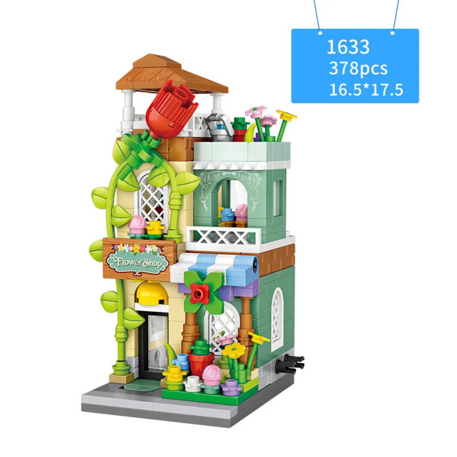 (floristería) Bloques De Construcción Con Escena Callejera De Ciudad Divertida, Minijuego De Juguetes Educativos Con Bloques De Construcción