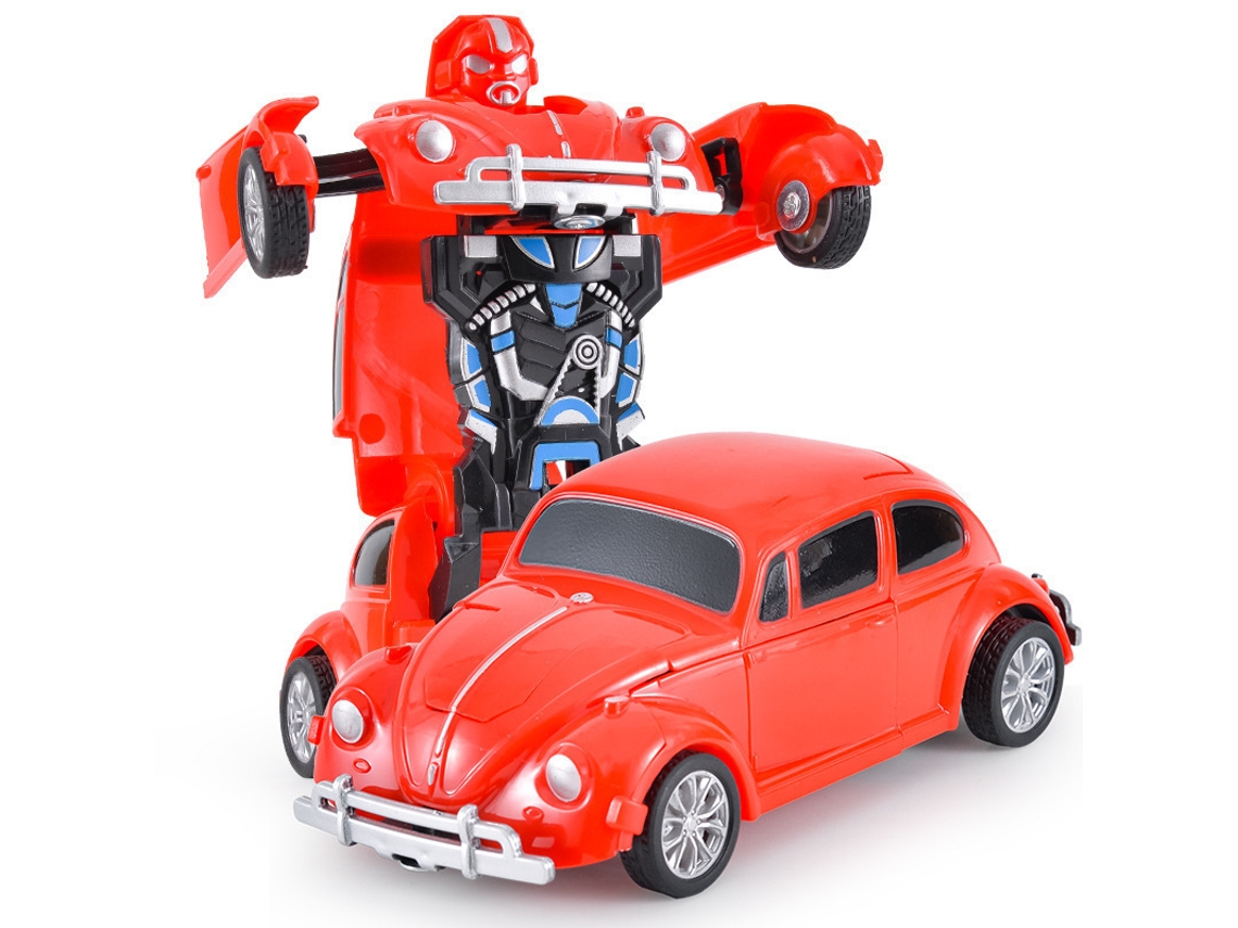 Mini coche robot transformable Beetle de juguete, ideal como regalo de cumpleaños para niños (rojo)