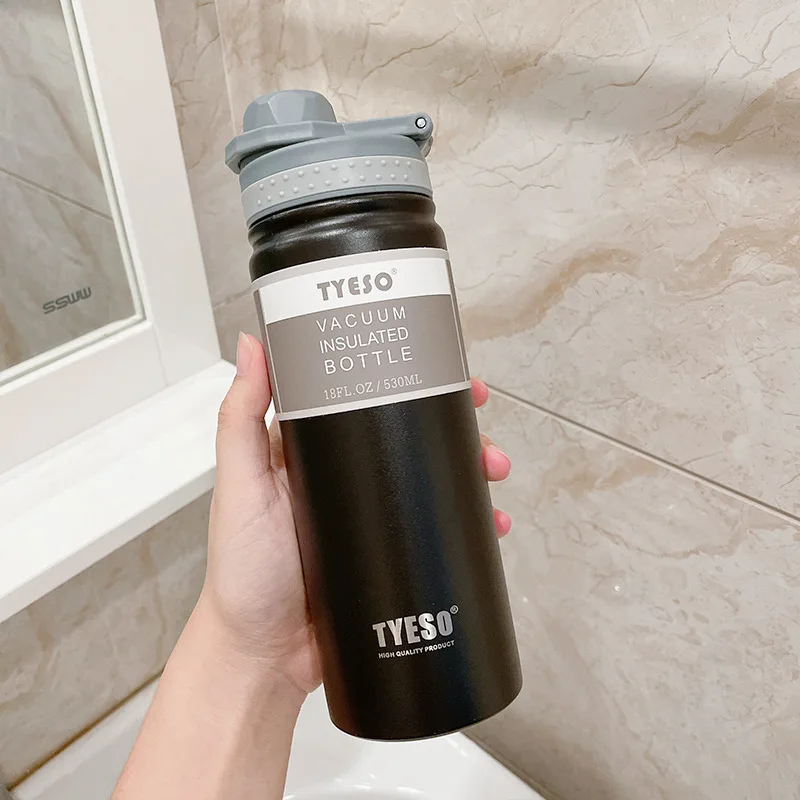 Botella/vaso De Viaje Térmico De Acero Inoxidable (negro, 530 Ml), Botella De Agua Con Aislamiento Al Vacío, Taza De Doble Uso Para Agua Caliente Y Fría.