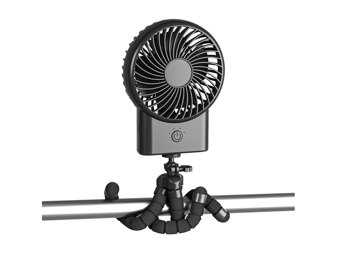 Ventilador portátil para cochecito de bebé (negro) - Ventilador con rotación de 360° - Recargable por USB