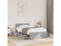 Cama Con Cabecero Madera De Ingeniería Gris Hormigón 75x190 Cm