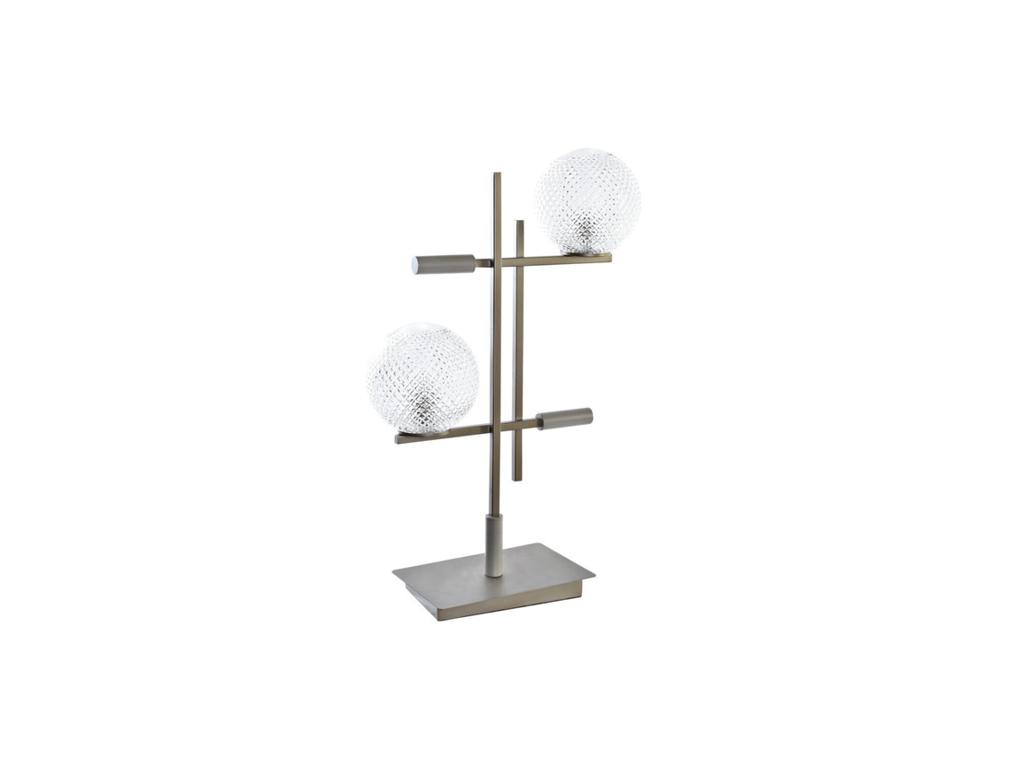 Lampara Sobremesa Metal Cristal 2 Bolas 38x16x63cm