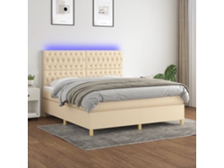 Cama Box Spring Colchón Y Luces Led Tela Crema 160x200 Cm
