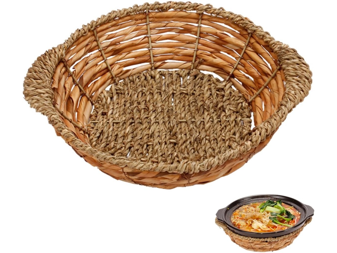 Cesta De Mimbre Para Macetas De 22 Cm X 7 Cm, Alfombrilla Aislante Térmica De Hierba Acuática.
