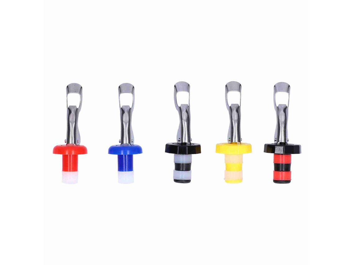 5 Tapones De Silicona Portátiles Para Botellas De Vino Y Otras Bebidas, Con Sistema De Vacío Manual.
