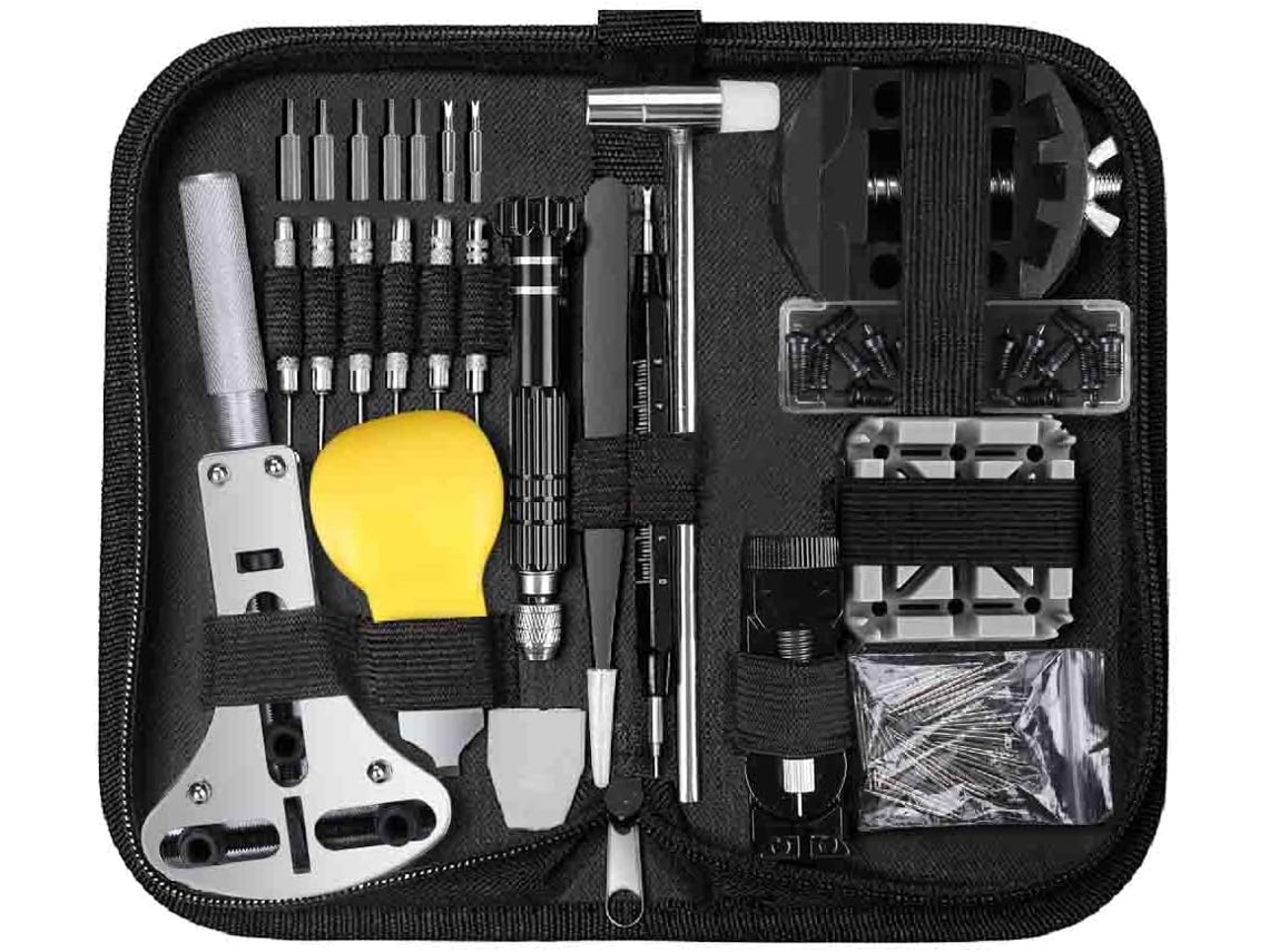 Herramientas de relojero, 153 piezas, abridor de caja ajustable grande, extractor de pasadores, destornillador, pulsera, cambiador de baterí IKIKSO