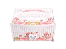 Caja de almacenamiento de maquillaje de 2 niveles con espejo y cajón para cosméticos y joyas 1