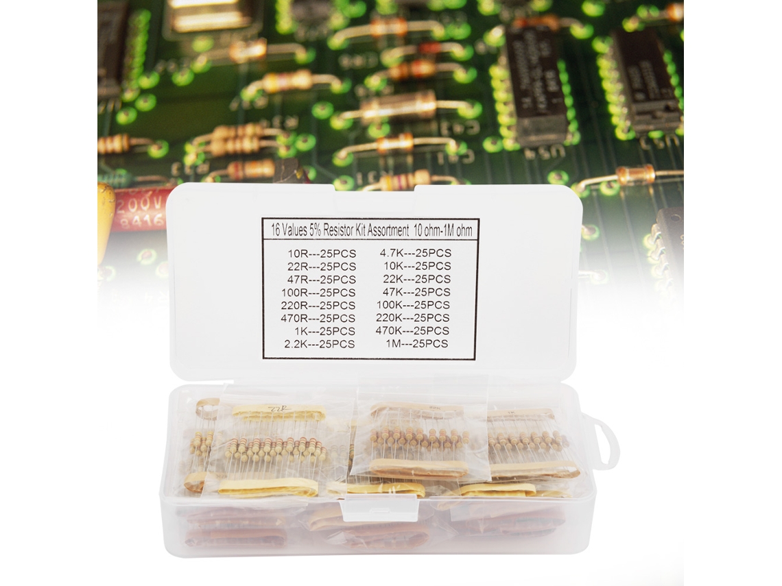 2026dz-kit De Resistencias De Carbono 400 Piezas 16 Valores 1/2w 10ohm-1mohm Componentes Electrónicos