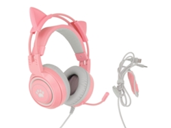 Auriculares Para Juegos Con Orejas De Gato, Usb + 3,5 Mm, Control De Volumen, Micrófono Y Función De Silencio - Rosa