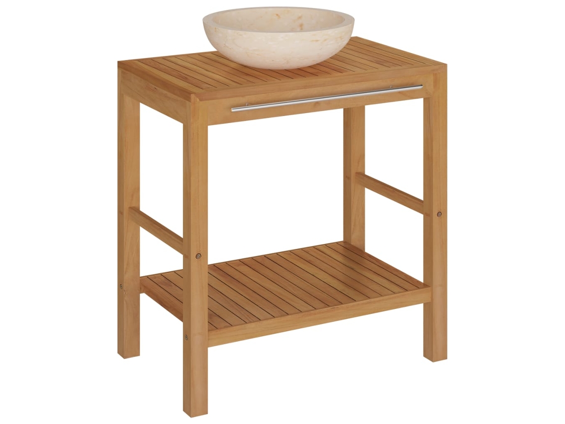 Maison Exclusive - Mueble Tocador Madera Teca Maciza Con Lavabo De Mármol Crema