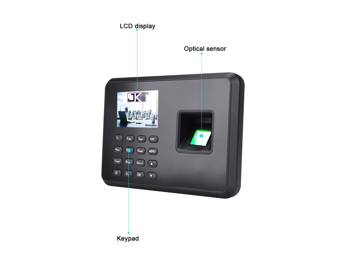 Reloj de fichaje biométrico inteligente con huella dactilar y contraseña, pantalla LCD de 2,4 pulgadas, registrador de asistencia para empleados, enchufe británico, color negro.