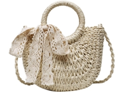 Bolsa Feminina Ciieeo De Verão Em Palha Trançada Com Laço De Renda Branca