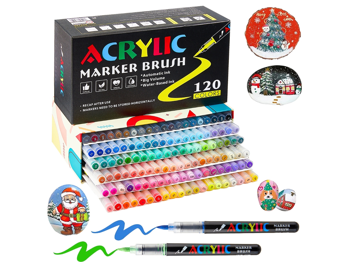 Rotuladores Acrílicos De Punta Única, 120 Colores — Rotuladores Acrílicos Tipo Pincel Para Colorear Para Adultos — Ideales Para Pintar Y Dibujar
