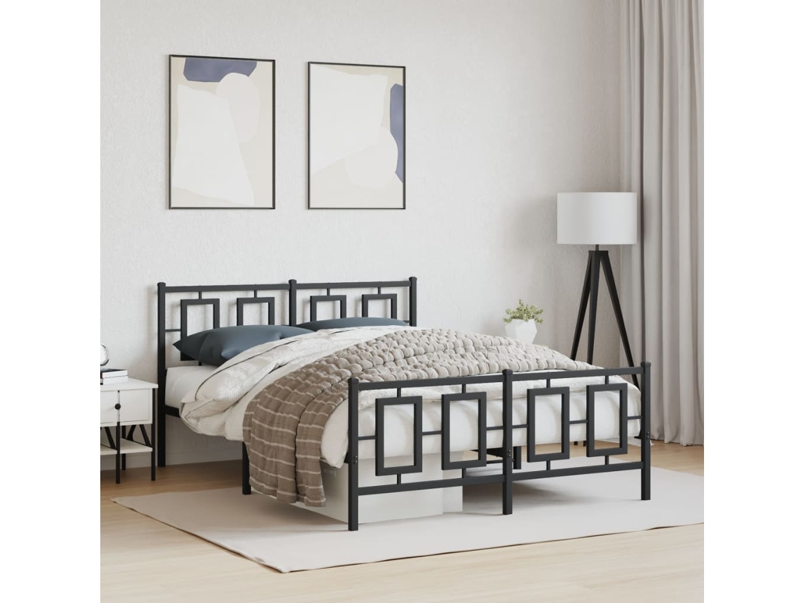 Estructura Cama Sin Colchón Con Estribo Metal Negro 135x190 Cm