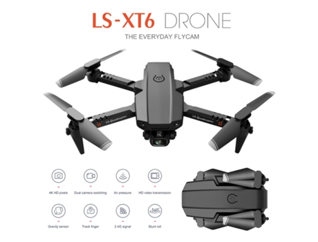 VPCOMERCIAL - Drone Xt6 con cámara 4K Ultra HD (Modelo:XT6 - Duración de la batería: 12 min - Negro)