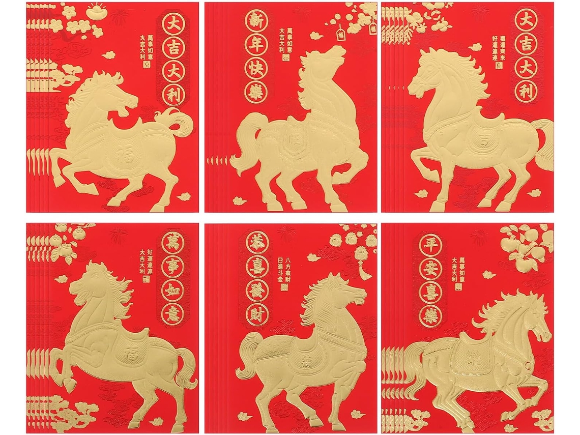 72 Sobres Rojos De Papel De Lujo Para El Año Nuevo Chino Del Año Del Caballo