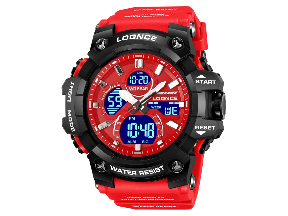 Reloj Deportivo De Esfera Grande (rojo), Cronógrafo Multifunción Electrónico Luminoso.