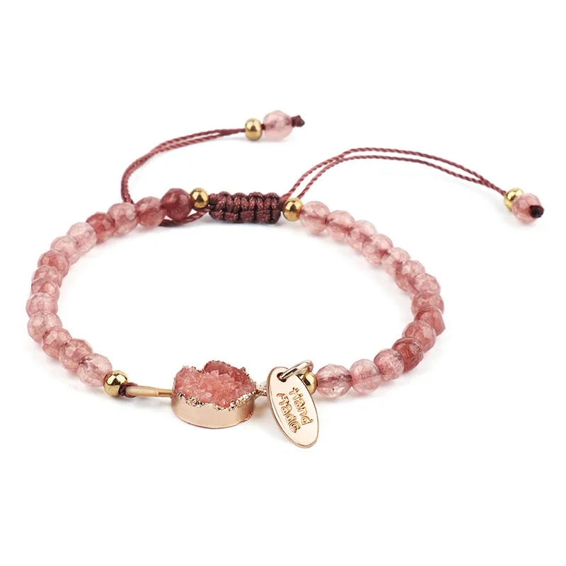Pulsera De Cuentas De Chakras De Cristal Natural (rosa), Pulsera De Cuerda Trenzada De Sección Transversal Irregular