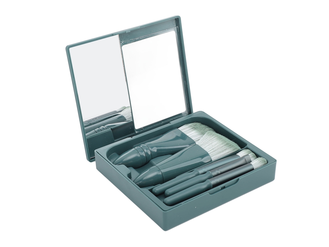 Set De 5 Brochas De Maquillaje Con Cerdas Suaves, Diseño Ergonómico, Portátiles Para El Hogar Y Los Viajes, Color Verde.