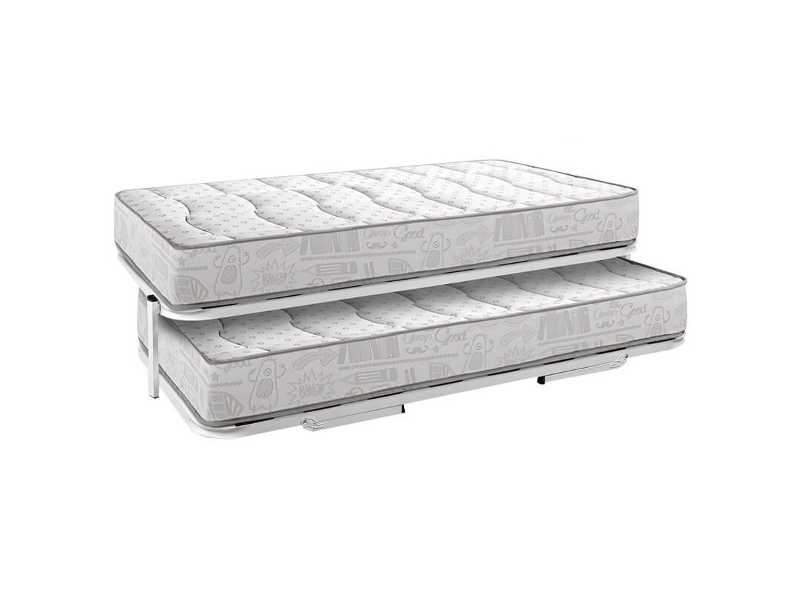 Conjunto de Cama de Matrimonio y 2 Colchones AZNAR (90x190cm - Viscoelástica y Metal - Blanco)