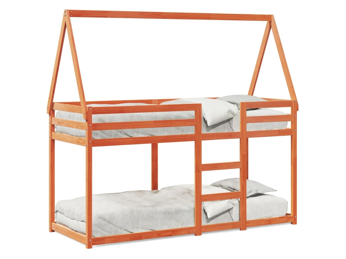 Litera con techo 90x200 cm Pino macizo marrón miel Dkd Home Decor