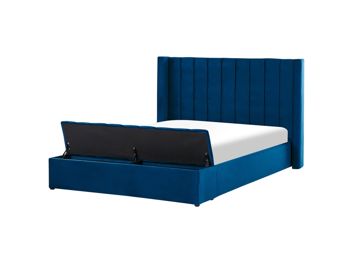 Cama con somier BELIANI Noyers de Terciopelo Azul 190x247x132
