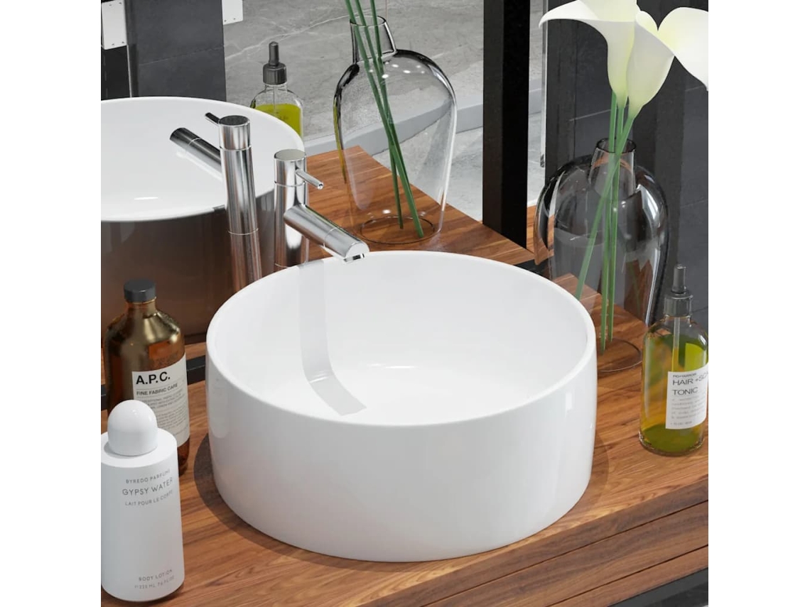 Lavabo redondo de cerámica blanca de 40 x 15 cm, DKD HOME DECOR