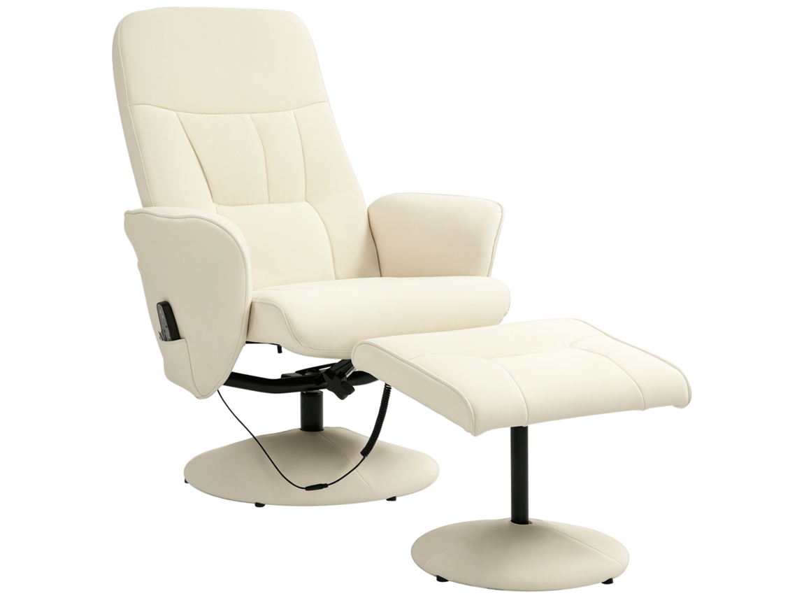 Sillón de masaje con reposapiés, 10 modos de vibración, piel sintética, 76x81x105 cm, color crema.