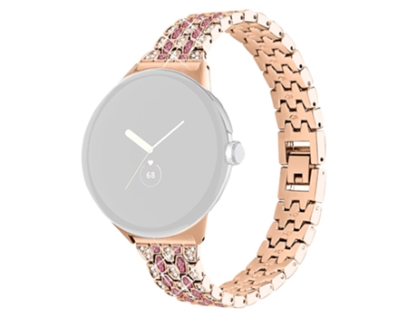 Correa de metal decoración de diamantes de imitación para Google Pixel Watch - oro rosa/rosa
