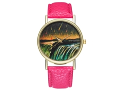 Reloj De Cuarzo Con Correa De Cuero Pu Moda Dial Redondo Unisex (rojo Rosa)
