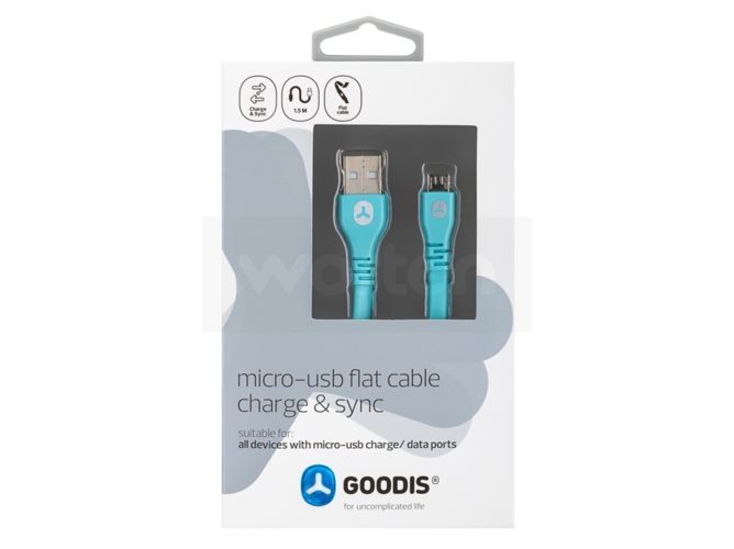 Cable GOODIS Plano (USB - MicroUSB - 1.5 m - Azul) — USB, microUSB | 1,5 m