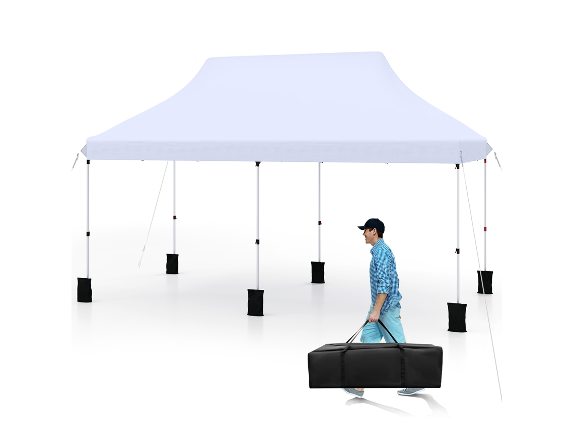 Tienda Plegable Sin Cortinas Costway Impermeable Y Con Protección Uv (3 X 6 M - Tela Oxford - Blanco)