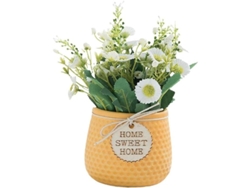 Planta Artificial Margarida Amarela com Vaso Cerâmico para Decoração de Mesa Indoor e Outdoor
