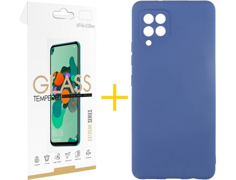 Carcasa y Protector de Pantalla de Vidrio Samsung A42 4G SKYHE Silicona Líquida Azul
