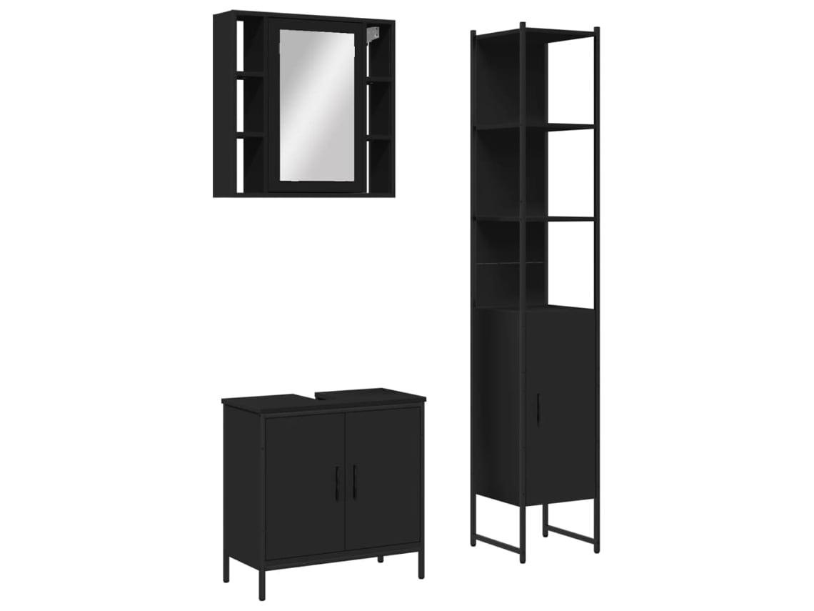 Conjunto 3 de muebles de baño VIDAXL madera contrachapada negro