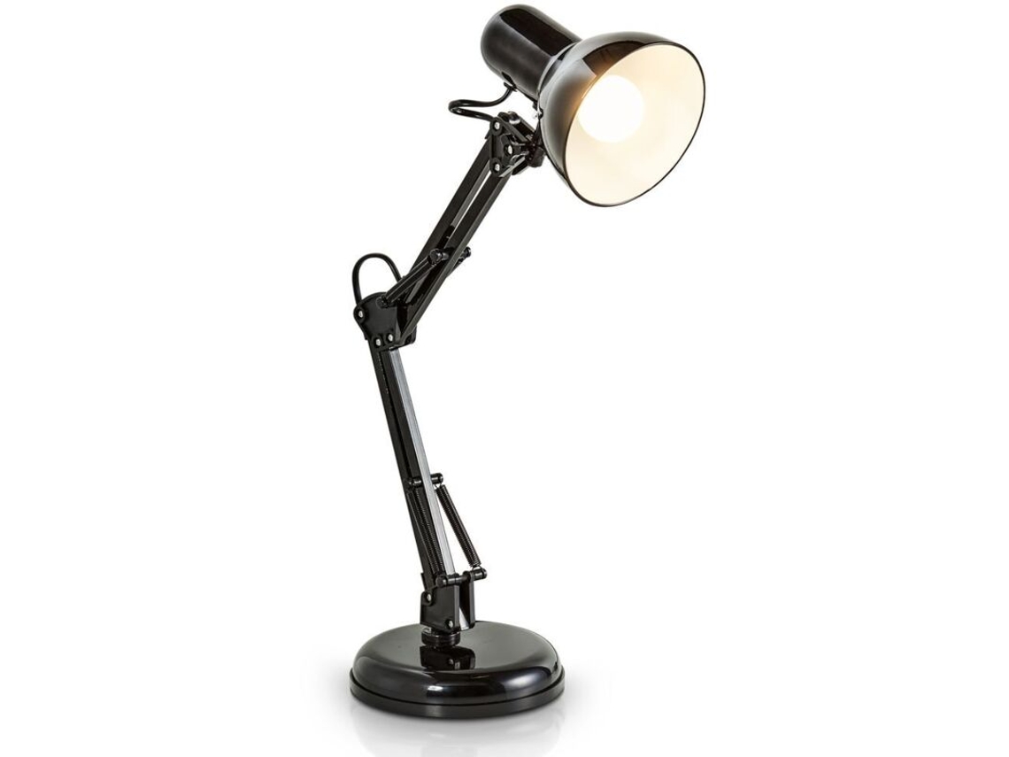 Luz Escrivaninha Led Mesa Preta Design Retro Metal Orientável Pivotável
