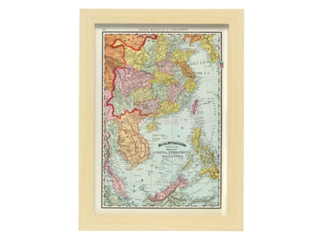 NACNIC Pósters Geográficos En Estilo Vintage Mapa De Indochina De 1897 Ilustraciones De Antiguos Mapamundis En Tonos Sepia Tamaño A3, Con Marco Neg...