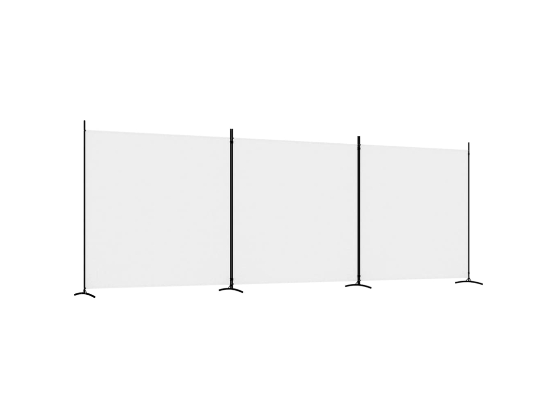 Biombo separador de ambientes, 3 paneles, 525 x 180 cm, tela blanca y planchado, Dec030745