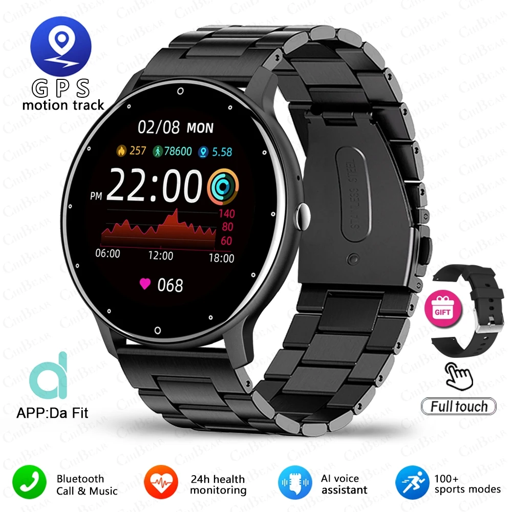 Relógio Inteligente com Tela Sensível Ao Toque Completa, Relógio Esportivo para Fitness, À Prova D'água, Bluetooth, Android e Ios. MDUG (preto e Aço)
