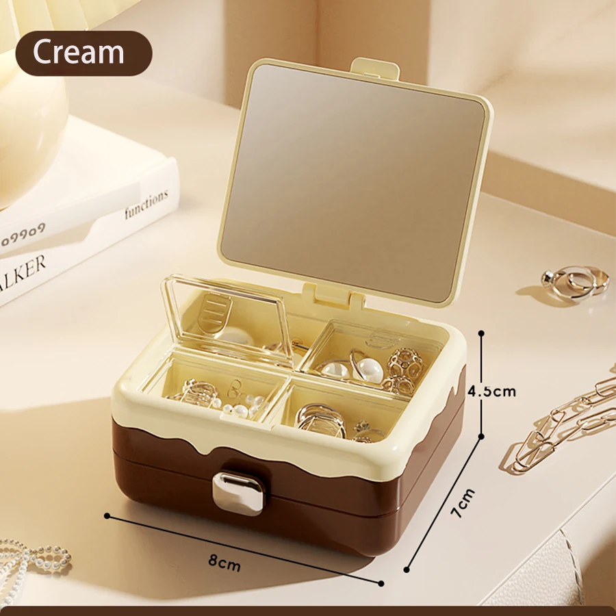 (cremoso) Joyero Con Espejo Para Guardar Aretes, Anillos Y Collares.