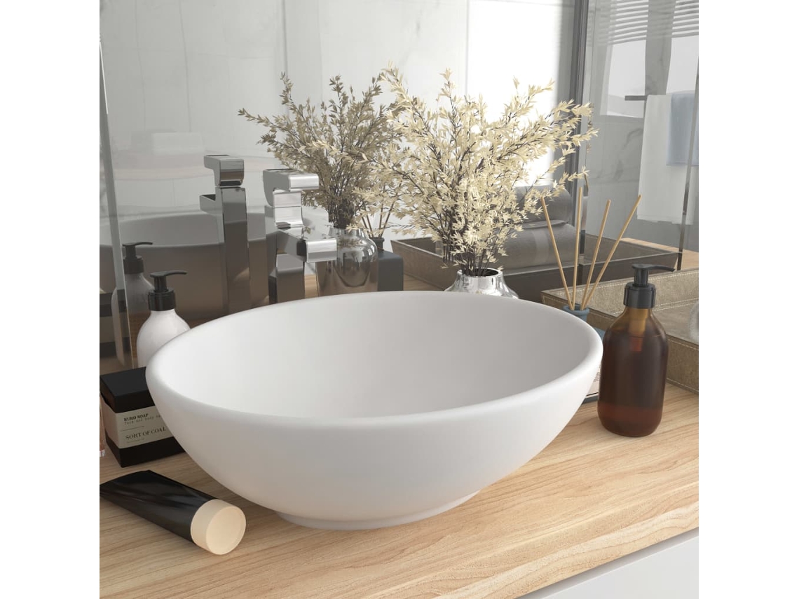 Lavabo ovalado de lujo de 40 x 33 cm, de cerámica blanca mate, DKD HOME DECOR