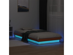 Estructura De Cama Led Madera Maciza Pino Marrón Cera 90x190 Cm