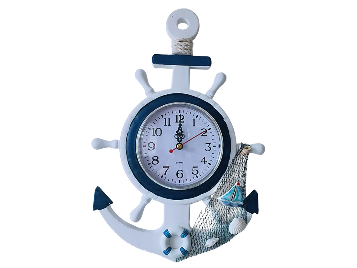 Reloj de pared mediterráneo, tema de playa y mar, decoración con rueda de barco de vela Kofihety