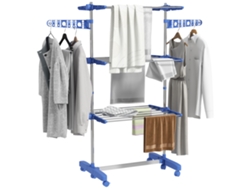 Varal de roupas vertical de 3 níveis com 6 rodízios, 2 laterais dobráveis, prateleiras ajustáveis, estrutura inox, azul | S/MARCA