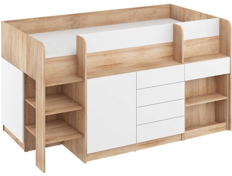 Litera con Escritorio BIM MUEBLES SMILE L Roble y Blanco (Medidas colchón: 90x200 cm)
